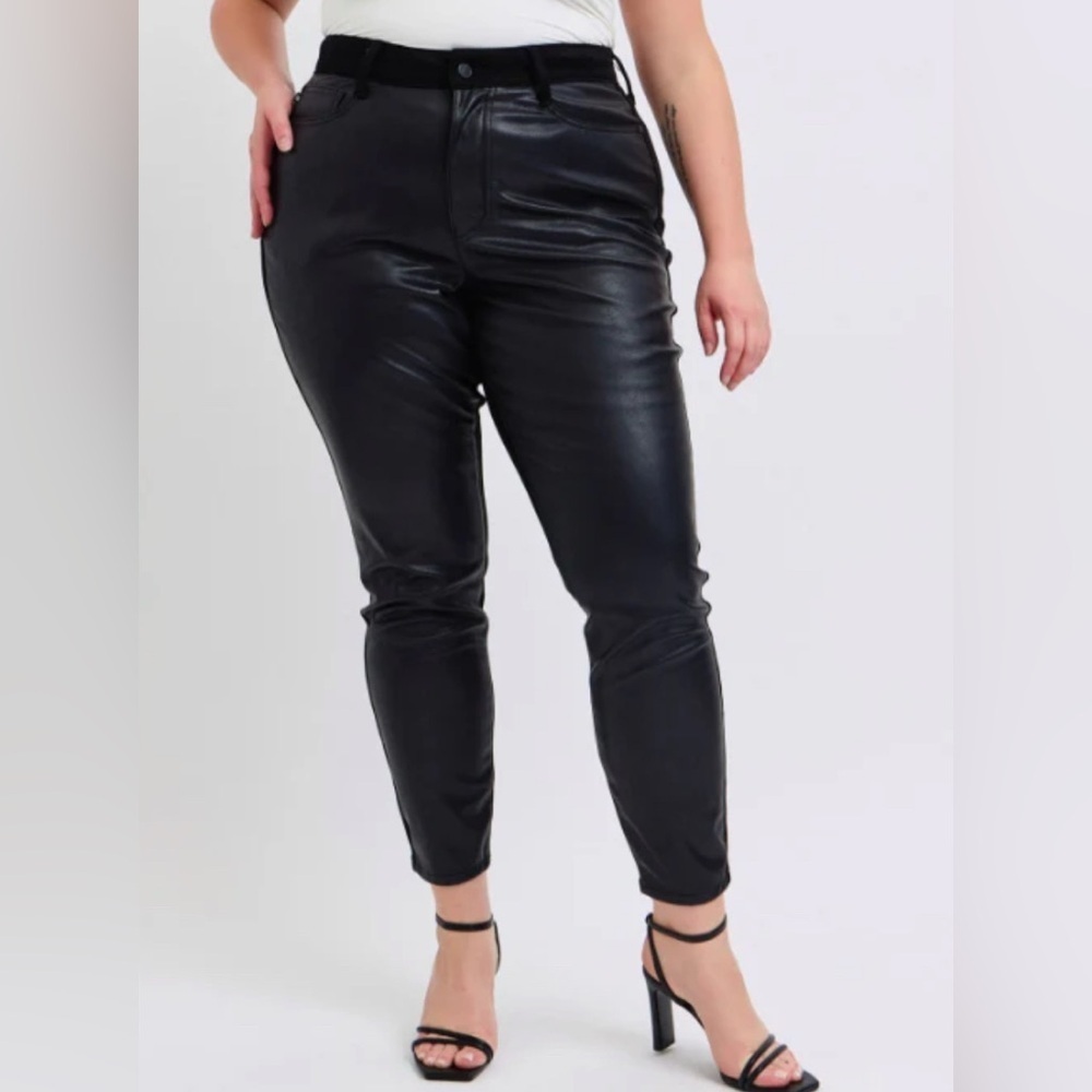 Judy Blue Faux Leather and Denim High Waist